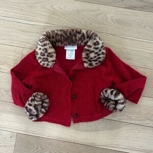 Vintage American Girl Bitty Baby Red Kids Jacket‎ with Leopard Print Trim